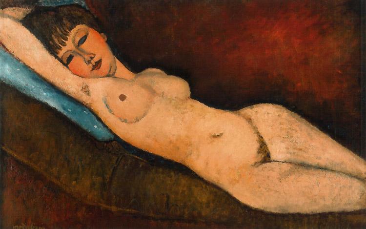 Amedeo Modigliani Reclining Nude on a Blue Cushion (mk39) oil painting image